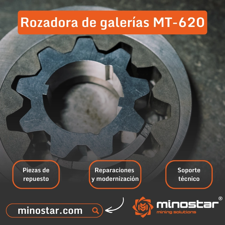 Rozadora de galerías MT-620 – Soporte técnico de Minostar Soporte técnico de Minostar para rozadoras de galerías MT-620, incluyendo repuestos, reacondicionamiento general, reparaciones y modernización de máquinas MT-620.